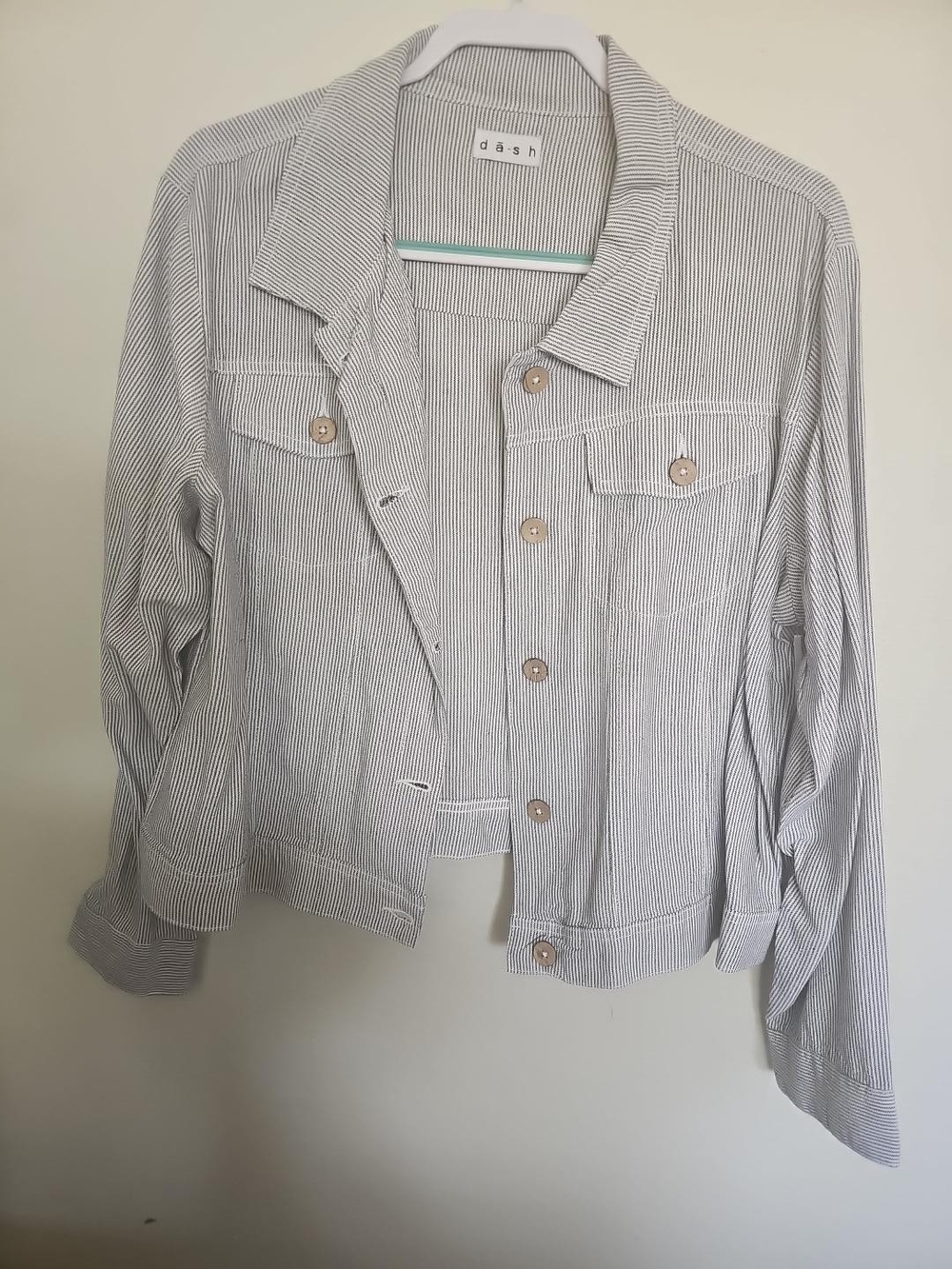 Ash Striped Light Gray and White Jean Jacket